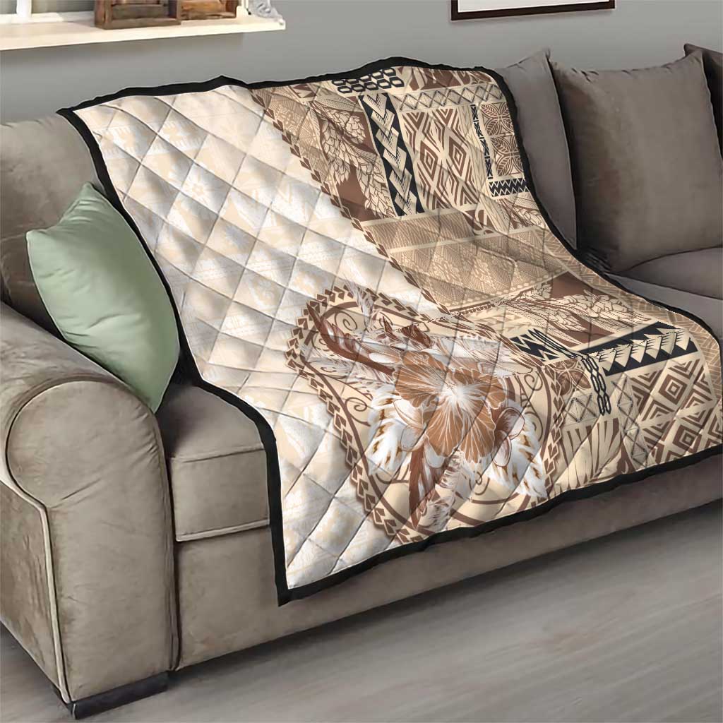 Samoa Siapo Elegant Quilt Hibiscus Beige Motifs - Polynesian Pride