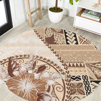 Samoa Siapo Elegant Round Carpet Hibiscus Beige Motifs - Polynesian Pride