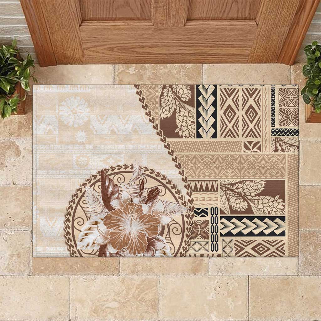 Samoa Siapo Elegant Rubber Doormat Hibiscus Beige Motifs - Polynesian Pride