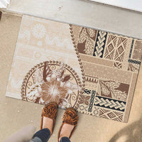 Samoa Siapo Elegant Rubber Doormat Hibiscus Beige Motifs - Polynesian Pride