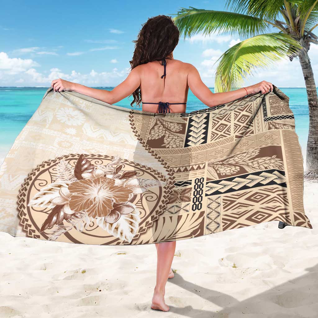 Samoa Siapo Elegant Sarong Hibiscus Beige Motifs - Polynesian Pride