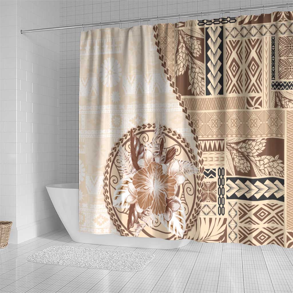 Samoa Siapo Elegant Shower Curtain Hibiscus Beige Motifs - Polynesian Pride