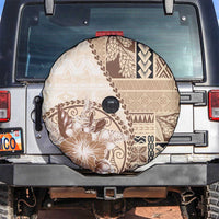 Samoa Siapo Elegant Spare Tire Cover Hibiscus Beige Motifs - Polynesian Pride