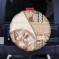 Samoa Siapo Elegant Spare Tire Cover Hibiscus Beige Motifs - Polynesian Pride