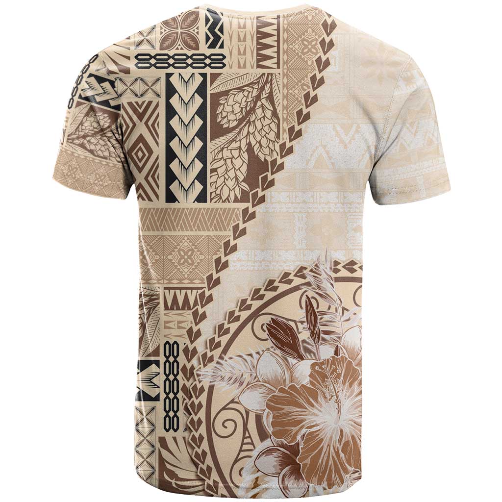 Samoa Siapo Elegant T Shirt Hibiscus Beige Motifs - Polynesian Pride