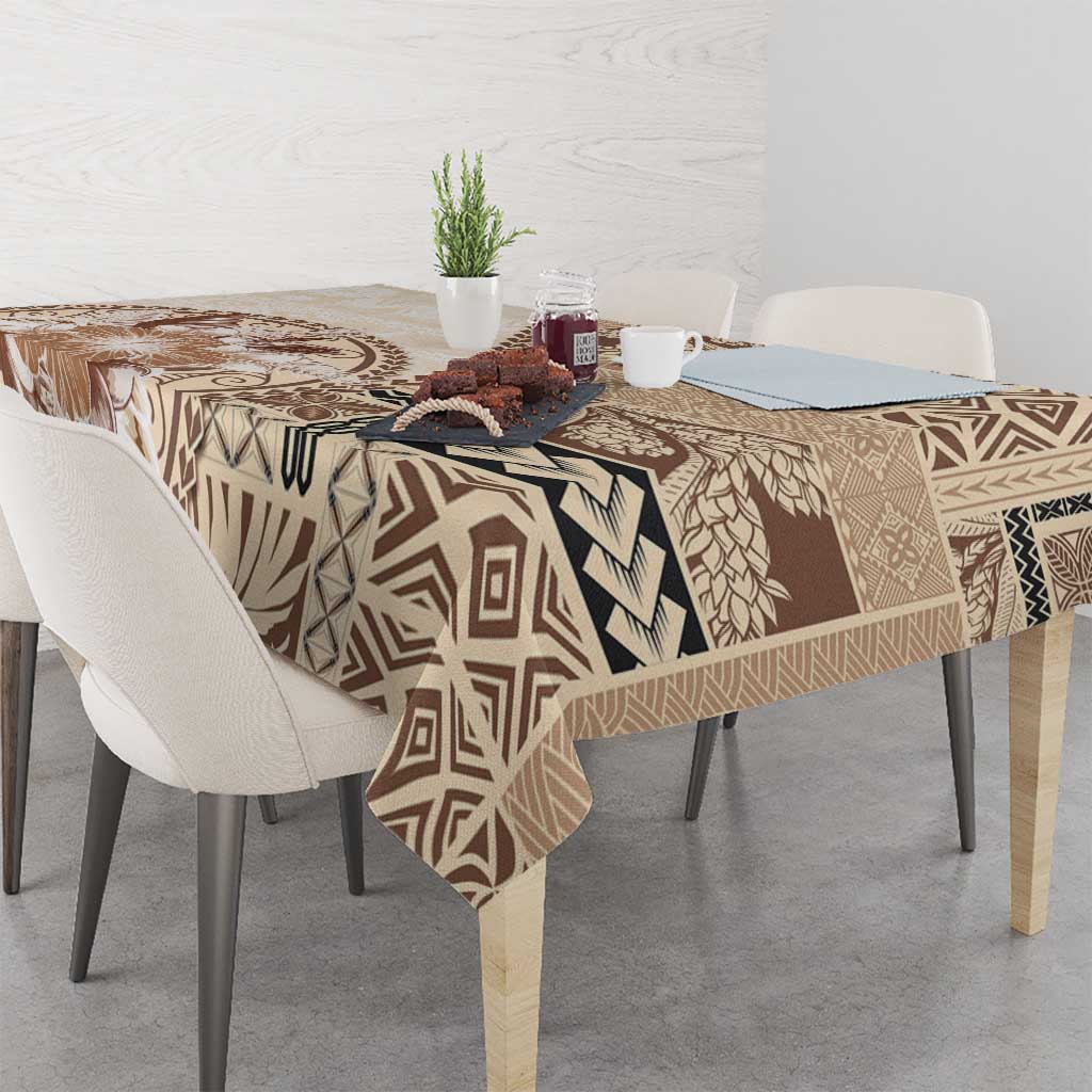 Samoa Siapo Elegant Tablecloth Hibiscus Beige Motifs - Polynesian Pride