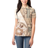 Samoa Siapo Elegant Women Polo Shirt Hibiscus Beige Motifs - Polynesian Pride