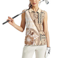 Samoa Siapo Elegant Women Sleeveless Polo Shirt Hibiscus Beige Motifs - Polynesian Pride