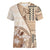 Samoa Siapo Elegant Women V-Neck T-Shirt Hibiscus Beige Motifs - Polynesian Pride