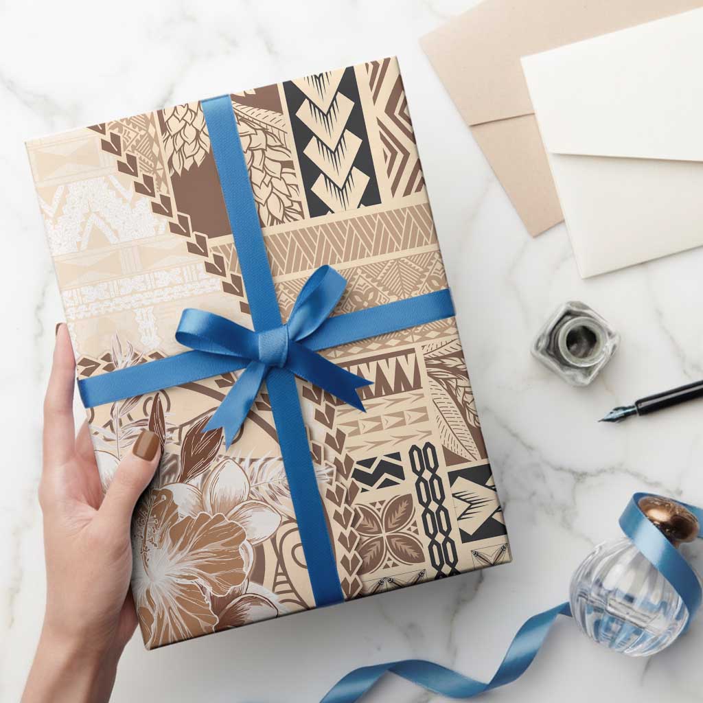 Samoa Siapo Elegant Wrapping Paper Hibiscus Beige Motifs - Polynesian Pride