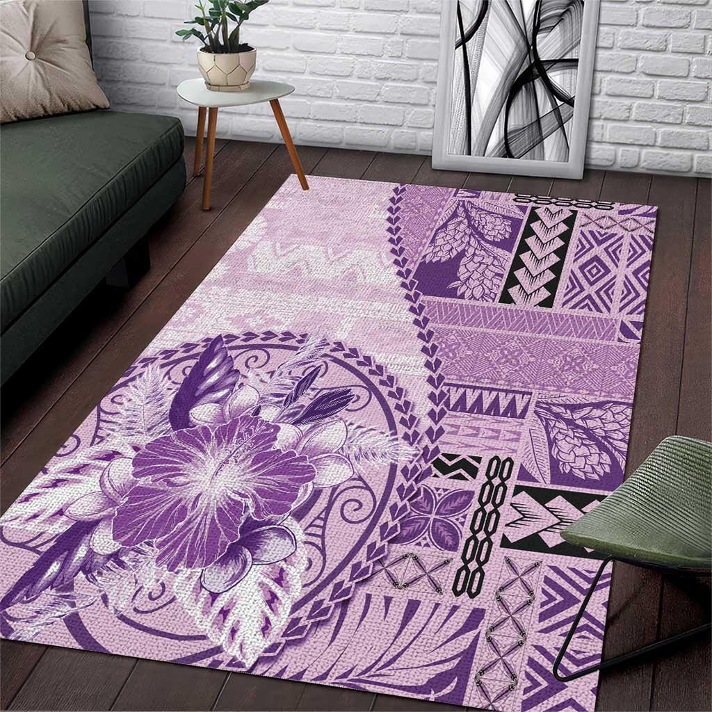 Samoa Siapo Elegant Area Rug Hibiscus Violet Motifs - Polynesian Pride