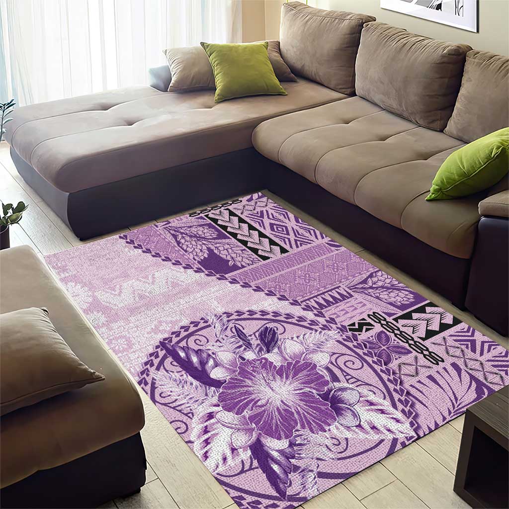 Samoa Siapo Elegant Area Rug Hibiscus Violet Motifs - Polynesian Pride
