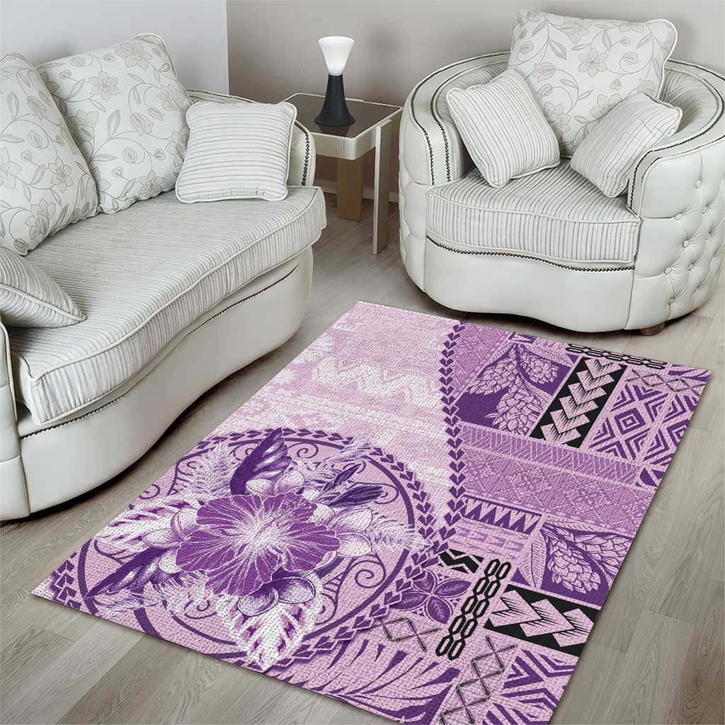 Samoa Siapo Elegant Area Rug Hibiscus Violet Motifs - Polynesian Pride