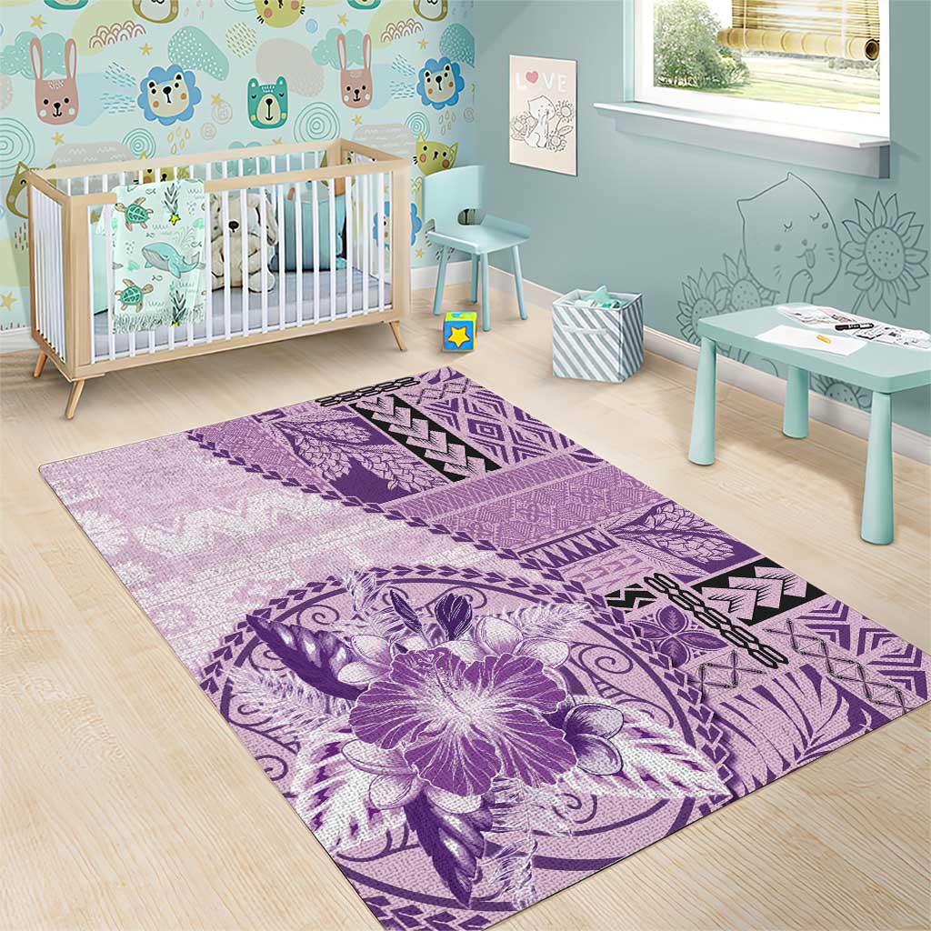 Samoa Siapo Elegant Area Rug Hibiscus Violet Motifs - Polynesian Pride