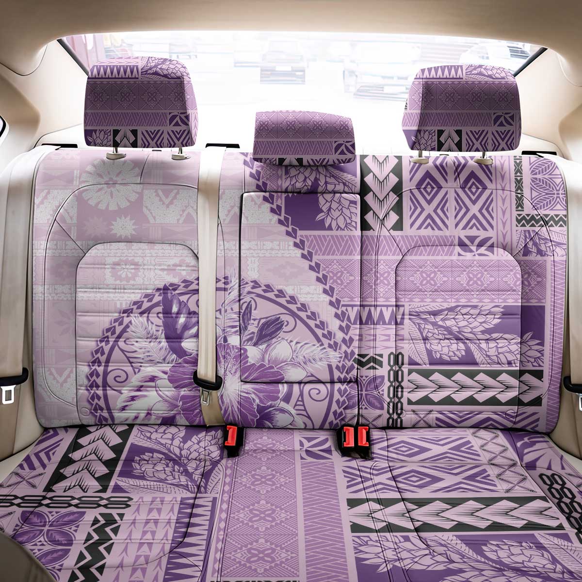 Samoa Siapo Elegant Back Car Seat Cover Hibiscus Violet Motifs - Polynesian Pride