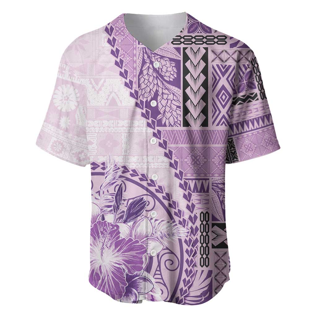 Samoa Siapo Elegant Baseball Jersey Hibiscus Violet Motifs - Polynesian Pride