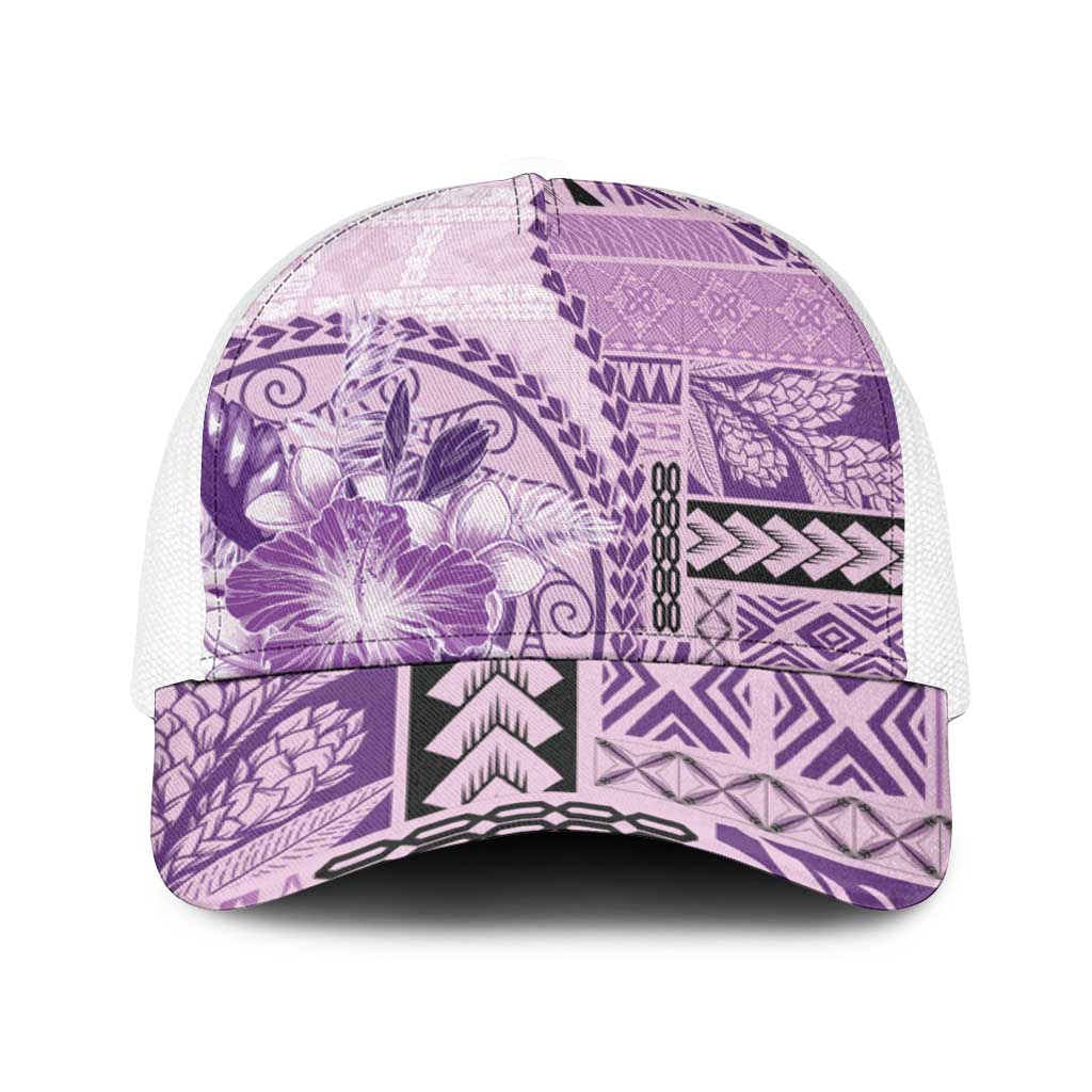 Samoa Siapo Elegant Baseball Net Cap Hibiscus Violet Motifs - Polynesian Pride