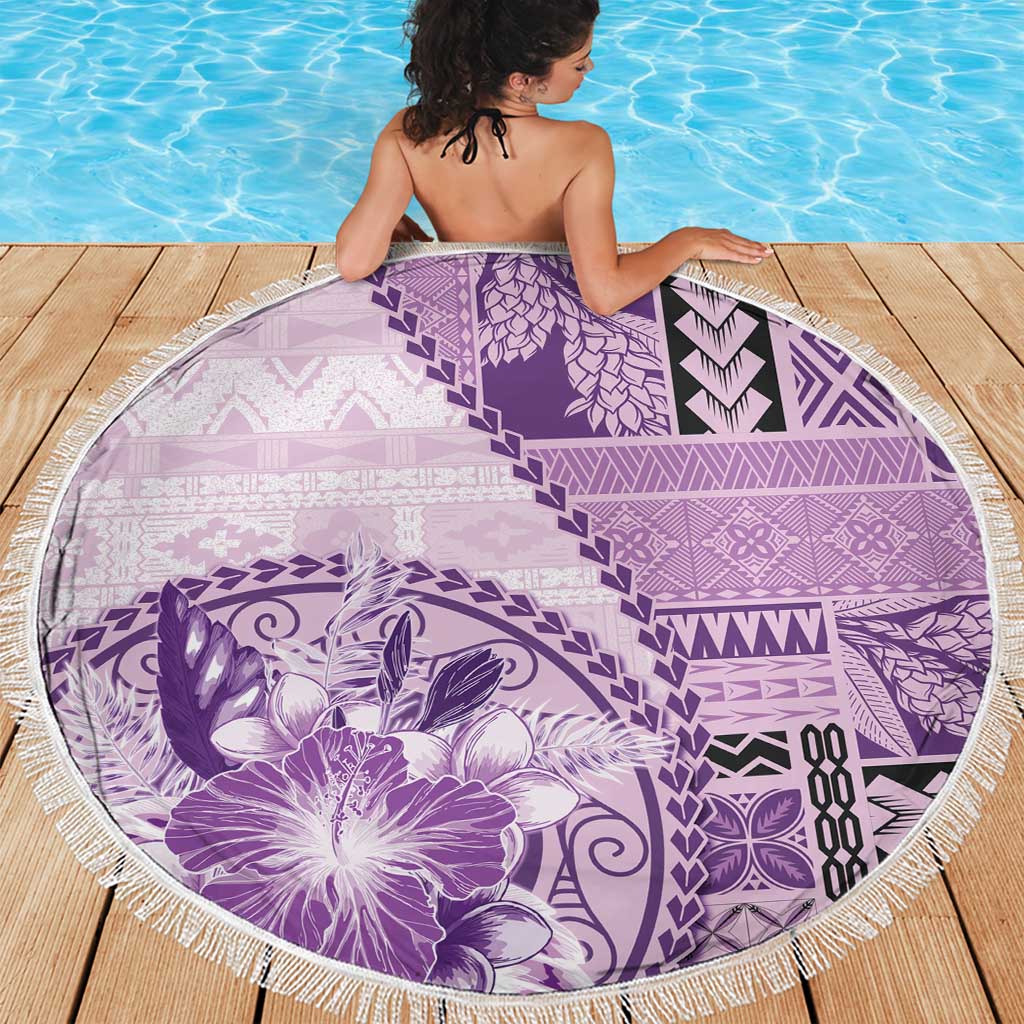 Samoa Siapo Elegant Beach Blanket Hibiscus Violet Motifs - Polynesian Pride