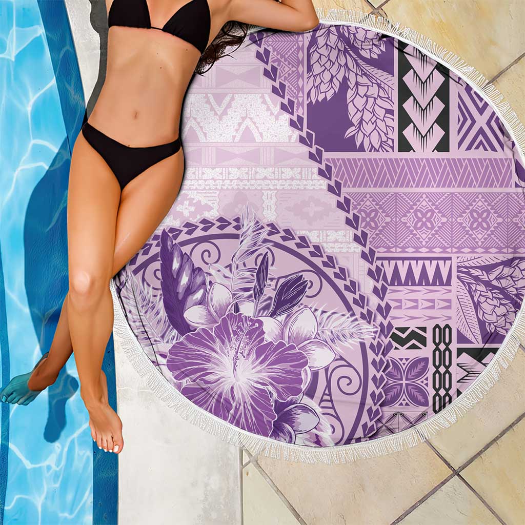 Samoa Siapo Elegant Beach Blanket Hibiscus Violet Motifs - Polynesian Pride