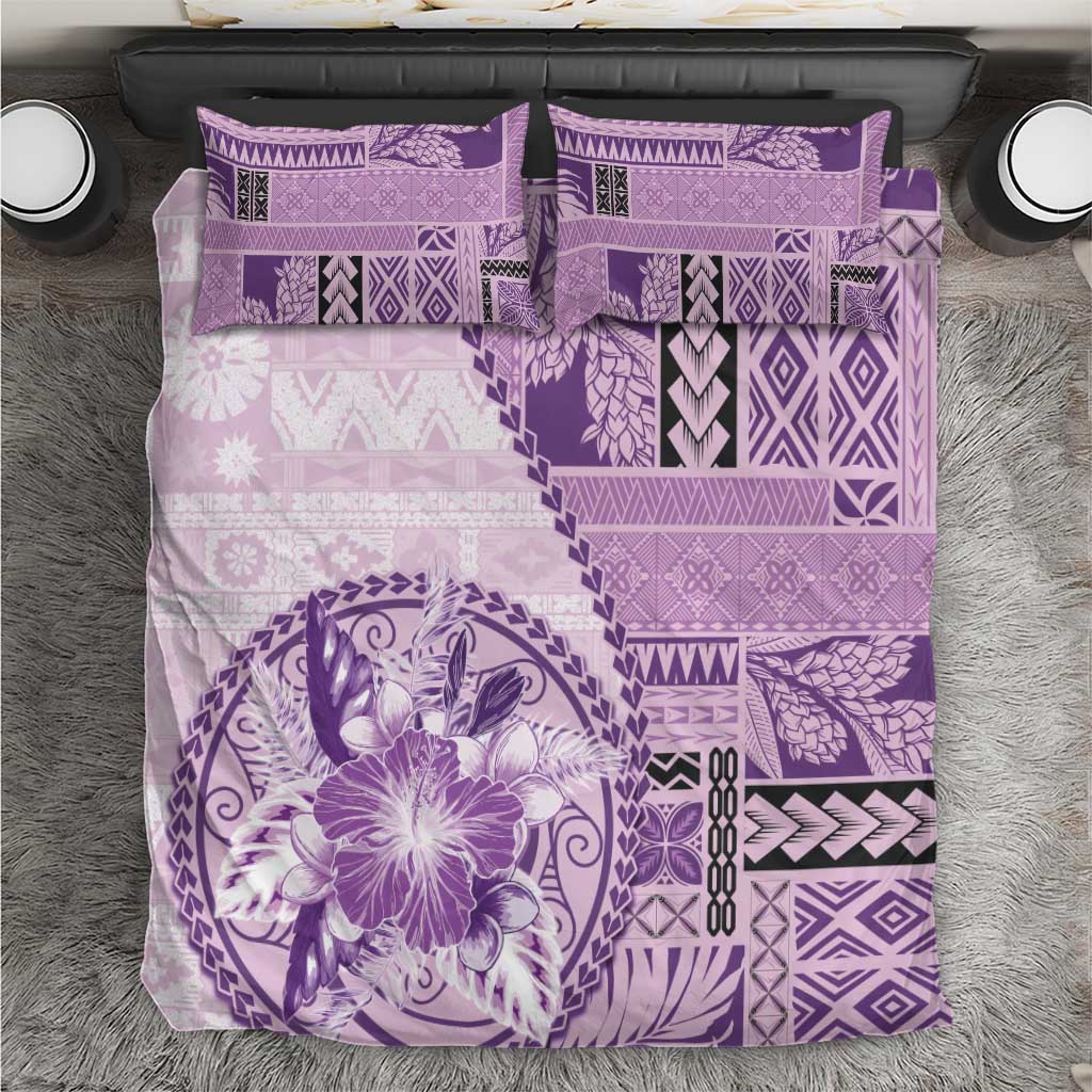 Samoa Siapo Elegant Bedding Set Hibiscus Violet Motifs - Polynesian Pride