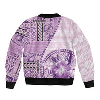Samoa Siapo Elegant Bomber Jacket Hibiscus Violet Motifs - Polynesian Pride