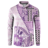 Samoa Siapo Elegant Button Sweatshirt Hibiscus Violet Motifs - Polynesian Pride