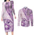 Samoa Siapo Elegant Couples Matching Long Sleeve Bodycon Dress and Long Sleeve Button Shirt Hibiscus Violet Motifs - Polynesian Pride