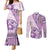 Samoa Siapo Elegant Couples Matching Mermaid Dress and Long Sleeve Button Shirt Hibiscus Violet Motifs - Polynesian Pride