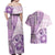 Samoa Siapo Elegant Couples Matching Off Shoulder Maxi Dress and Hawaiian Shirt Hibiscus Violet Motifs - Polynesian Pride