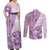 Samoa Siapo Elegant Couples Matching Off Shoulder Maxi Dress and Long Sleeve Button Shirt Hibiscus Violet Motifs - Polynesian Pride