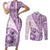 Samoa Siapo Elegant Couples Matching Short Sleeve Bodycon Dress and Long Sleeve Button Shirt Hibiscus Violet Motifs - Polynesian Pride