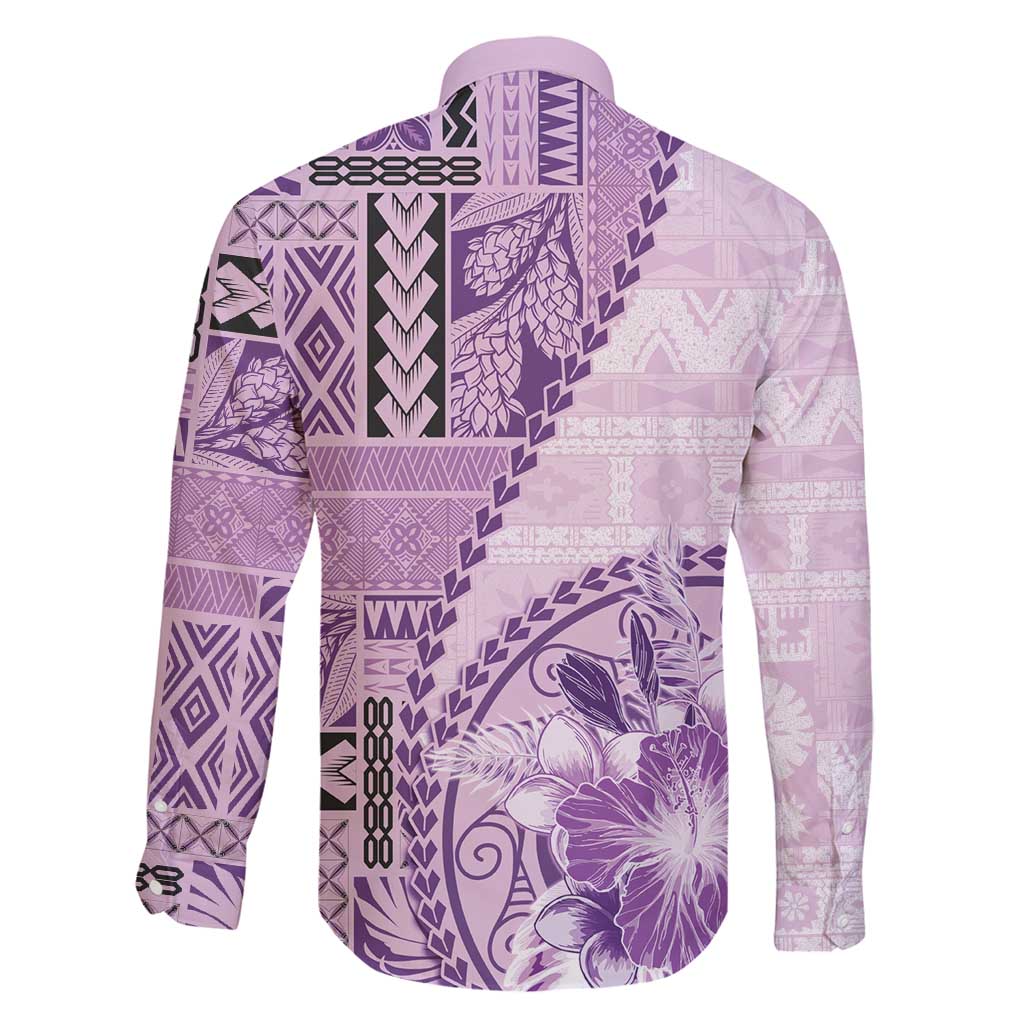Samoa Siapo Elegant Family Matching Long Sleeve Bodycon Dress and Hawaiian Shirt Hibiscus Violet Motifs - Polynesian Pride