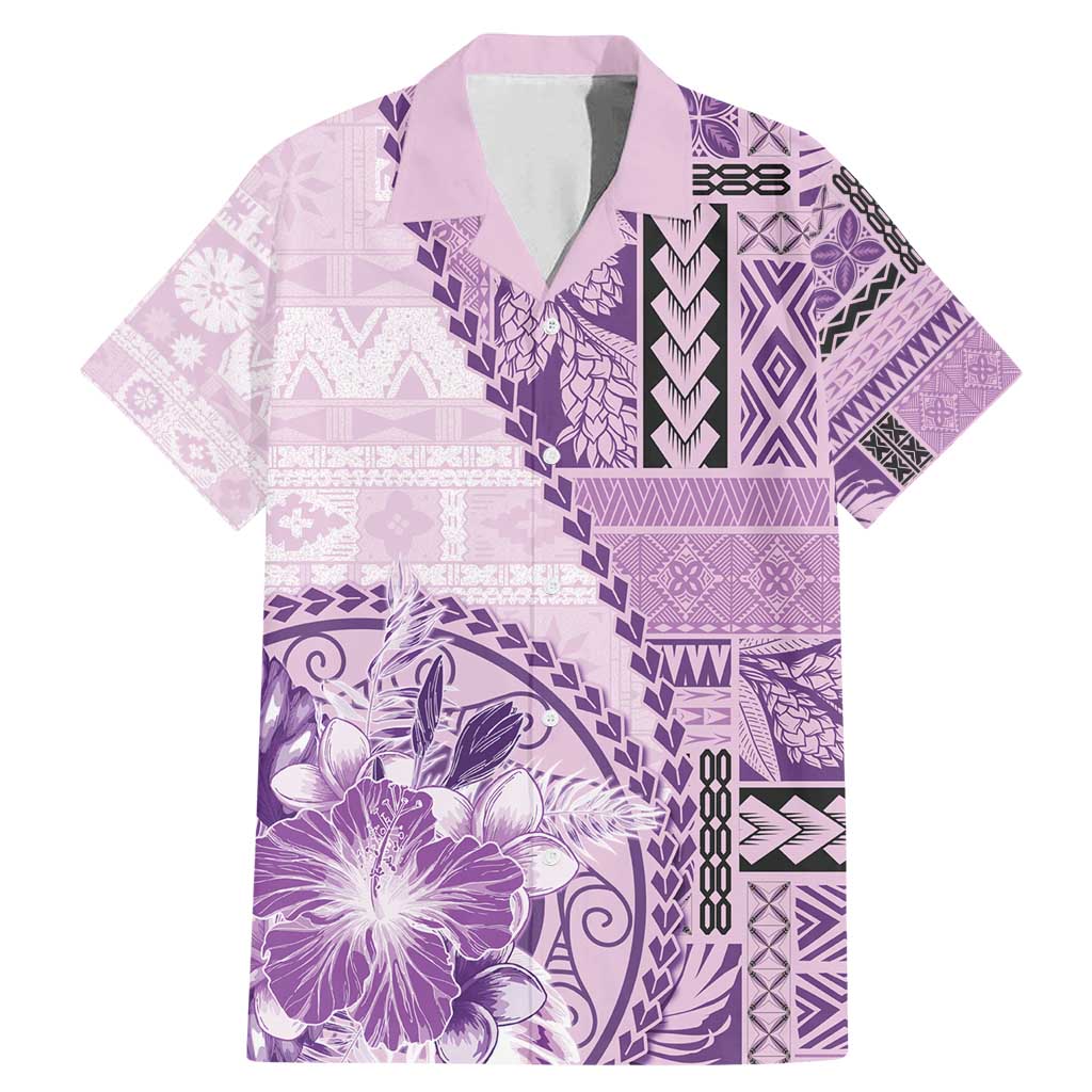 Samoa Siapo Elegant Family Matching Mermaid Dress and Hawaiian Shirt Hibiscus Violet Motifs - Polynesian Pride
