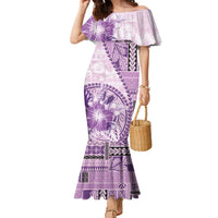 Samoa Siapo Elegant Family Matching Mermaid Dress and Hawaiian Shirt Hibiscus Violet Motifs - Polynesian Pride