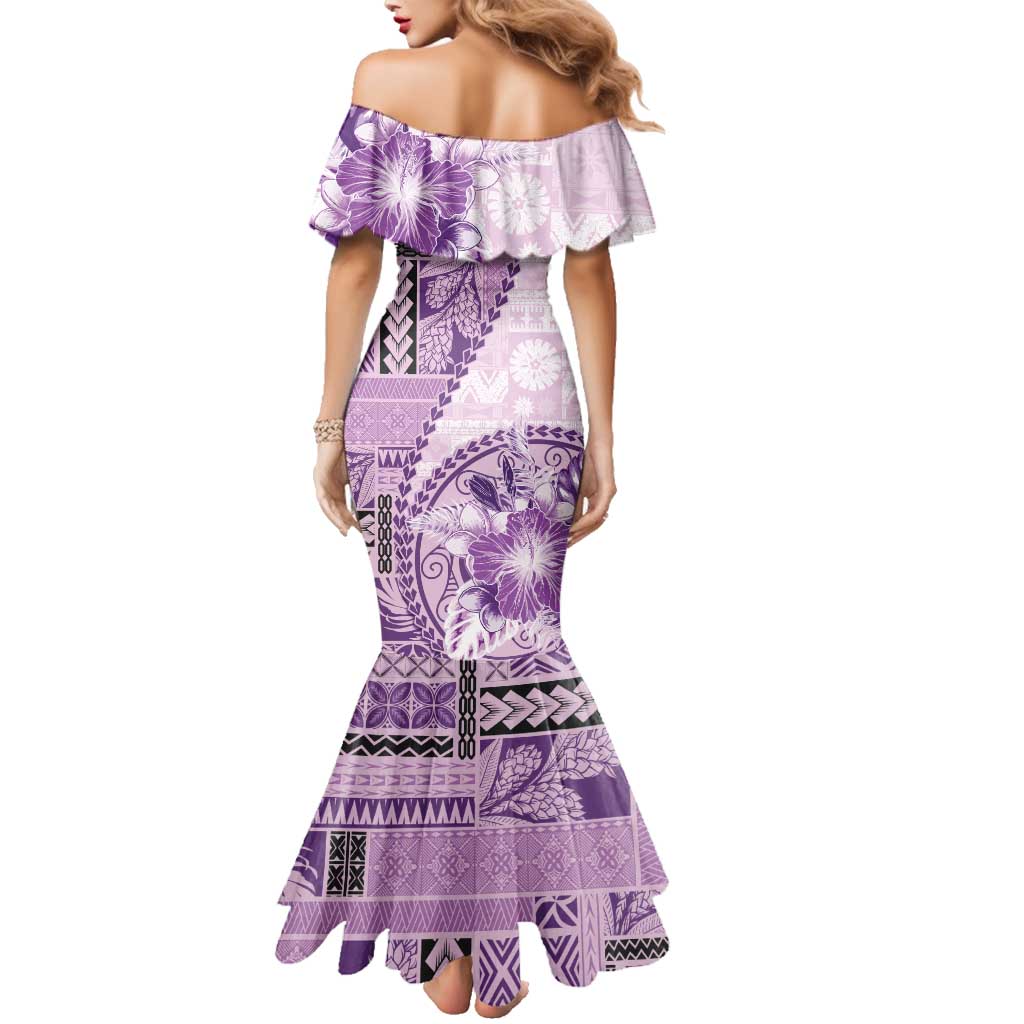 Samoa Siapo Elegant Family Matching Mermaid Dress and Hawaiian Shirt Hibiscus Violet Motifs - Polynesian Pride