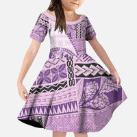 Samoa Siapo Elegant Family Matching Off Shoulder Maxi Dress and Hawaiian Shirt Hibiscus Violet Motifs - Polynesian Pride