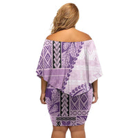 Samoa Siapo Elegant Family Matching Off Shoulder Short Dress and Hawaiian Shirt Hibiscus Violet Motifs - Polynesian Pride