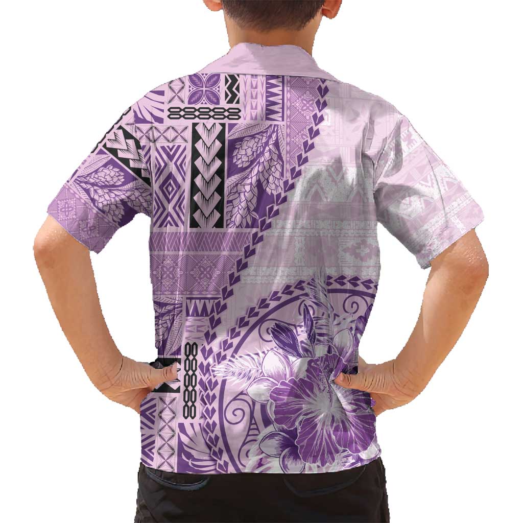 Samoa Siapo Elegant Family Matching Puletasi and Hawaiian Shirt Hibiscus Violet Motifs - Polynesian Pride