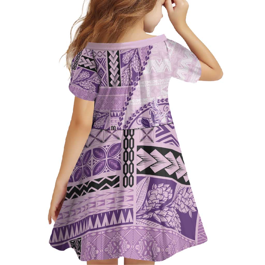 Samoa Siapo Elegant Family Matching Short Sleeve Bodycon Dress and Hawaiian Shirt Hibiscus Violet Motifs - Polynesian Pride