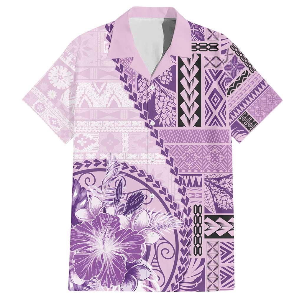 Samoa Siapo Elegant Family Matching Short Sleeve Bodycon Dress and Hawaiian Shirt Hibiscus Violet Motifs - Polynesian Pride