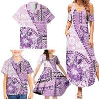 Samoa Siapo Elegant Family Matching Summer Maxi Dress and Hawaiian Shirt Hibiscus Violet Motifs - Polynesian Pride