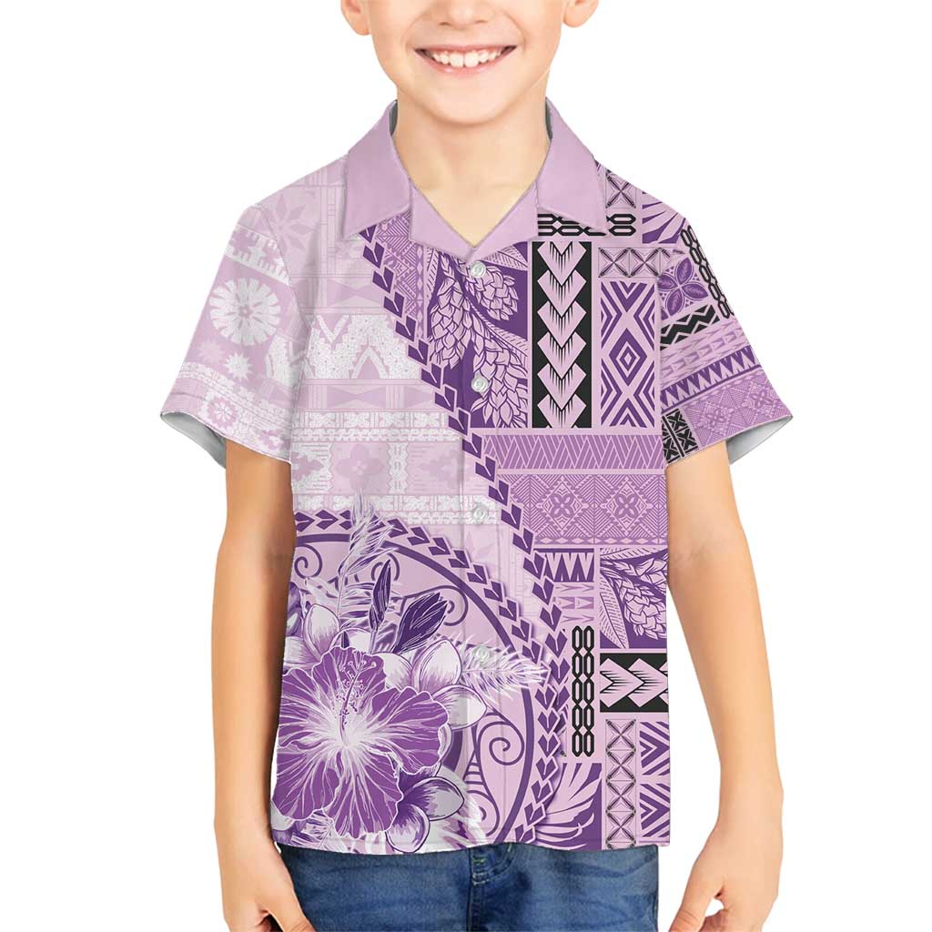 Samoa Siapo Elegant Family Matching Tank Maxi Dress and Hawaiian Shirt Hibiscus Violet Motifs - Polynesian Pride