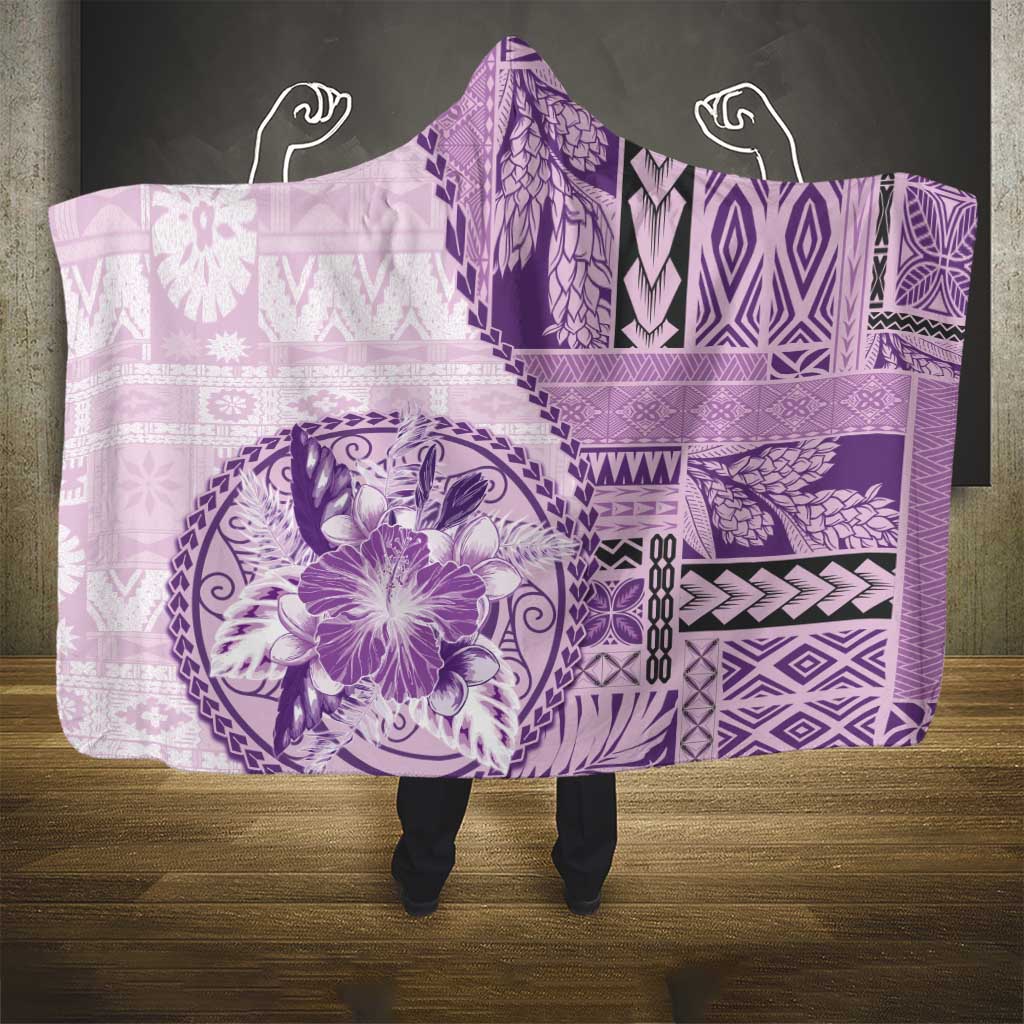 Samoa Siapo Elegant Hooded Blanket Hibiscus Violet Motifs - Polynesian Pride