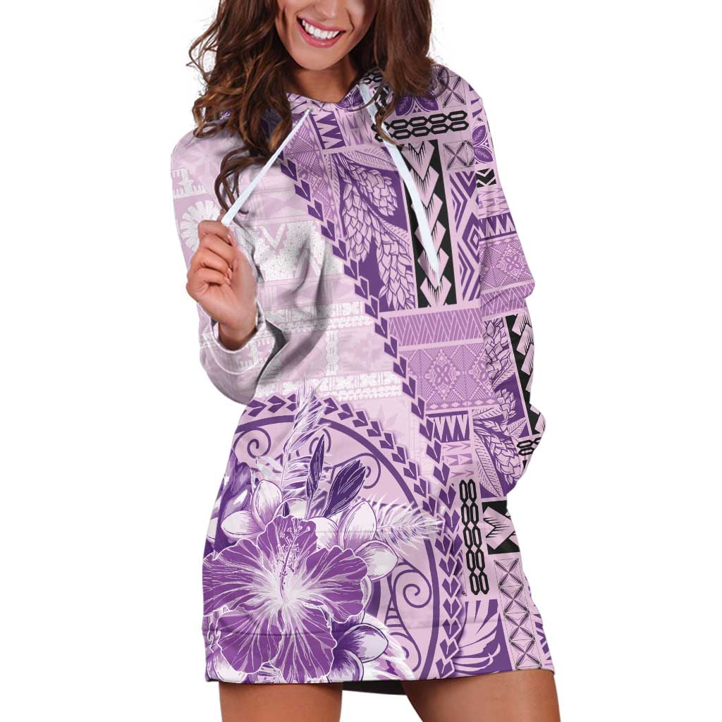 Samoa Siapo Elegant Hoodie Dress Hibiscus Violet Motifs - Polynesian Pride