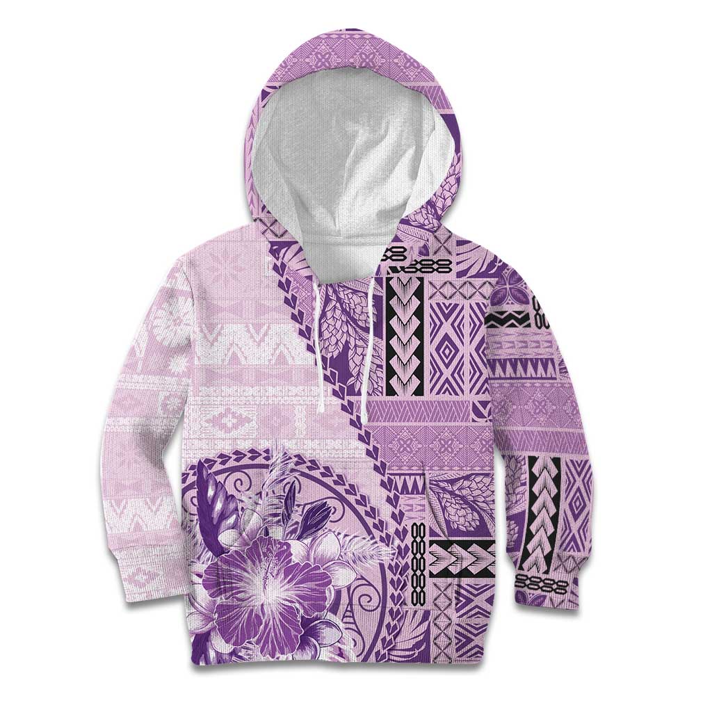 Samoa Siapo Elegant Kid Hoodie Hibiscus Violet Motifs - Polynesian Pride