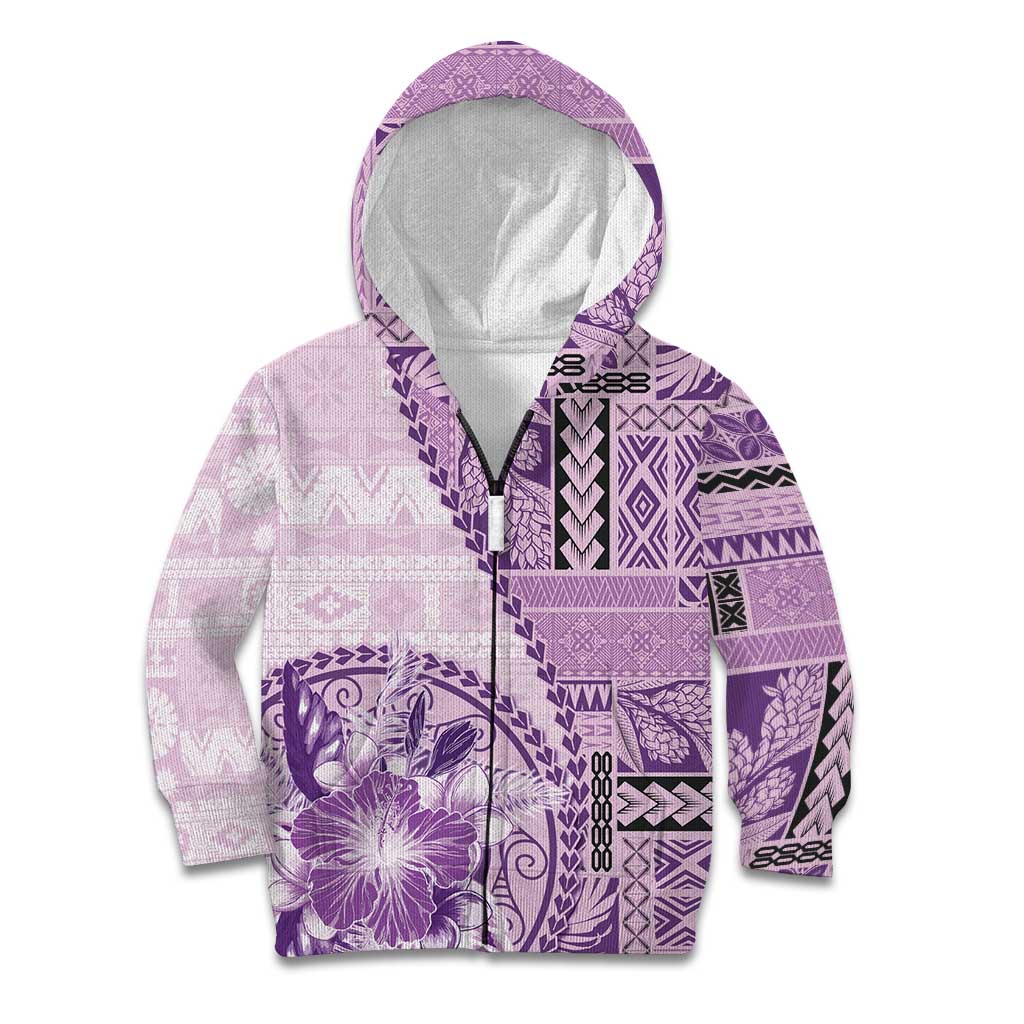 Samoa Siapo Elegant Kid Hoodie Hibiscus Violet Motifs - Polynesian Pride