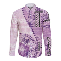 Samoa Siapo Elegant Long Sleeve Button Shirt Hibiscus Violet Motifs - Polynesian Pride