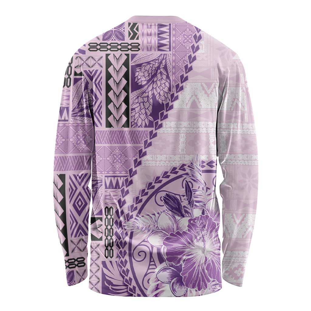 Samoa Siapo Elegant Long Sleeve Shirt Hibiscus Violet Motifs - Polynesian Pride