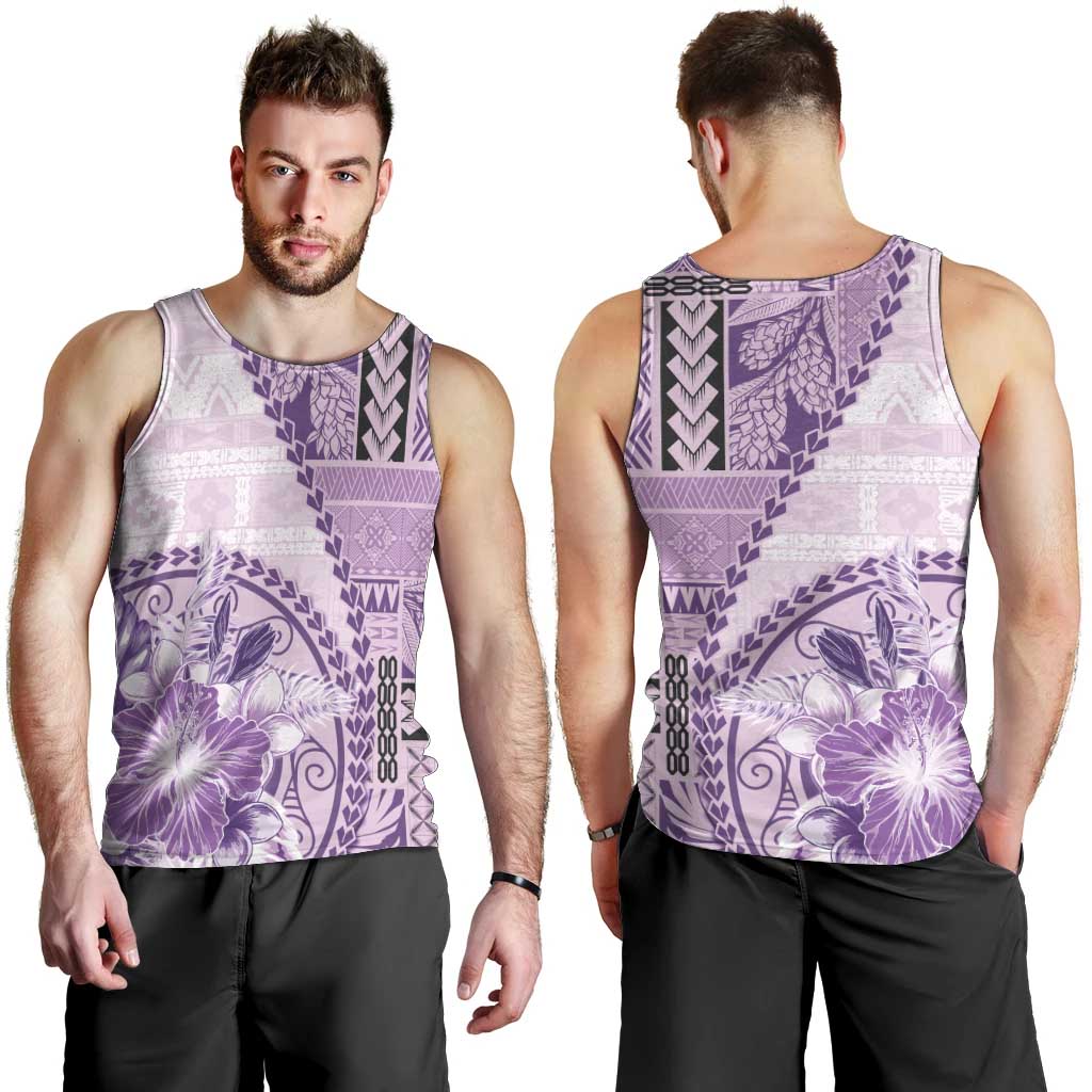 Samoa Siapo Elegant Men Tank Top Hibiscus Violet Motifs - Polynesian Pride