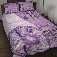 Samoa Siapo Elegant Quilt Bed Set Hibiscus Violet Motifs - Polynesian Pride